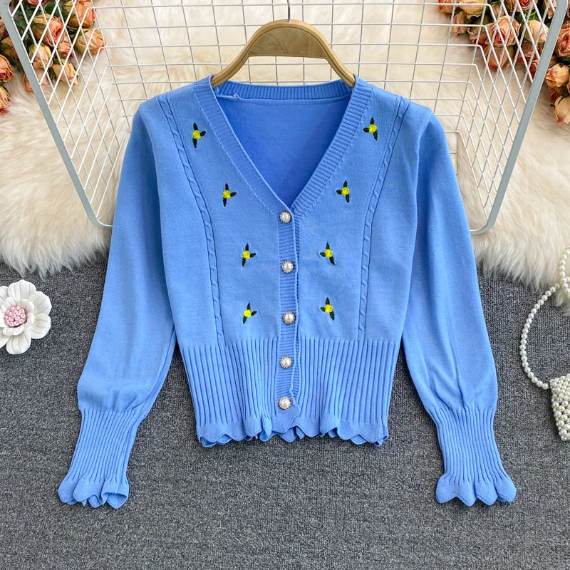 Cute cardigan long sleeve short sweater 002