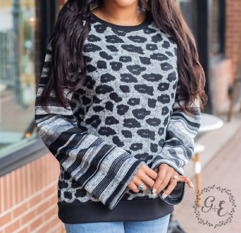 Special Buy Forgetting You Long Sleeve Sweater In Grey Leopard