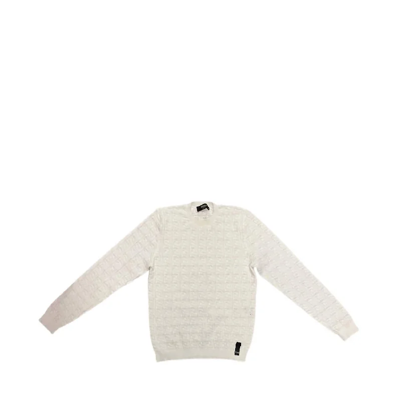 Discount Mania Textured Knit Sweater In White