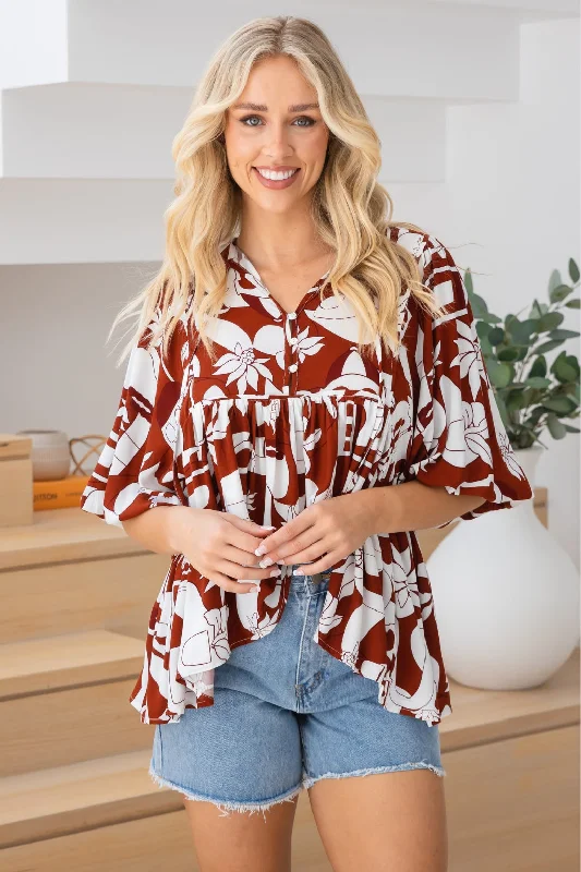 Ellen Blouse Thessa Print Rust