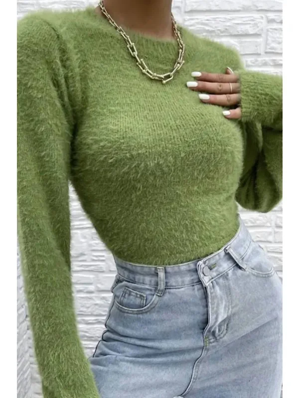 Exclusive Offer Fuzzy Open Back Sweater In Green