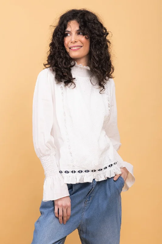 Isabella Lace Cotton Blouse White