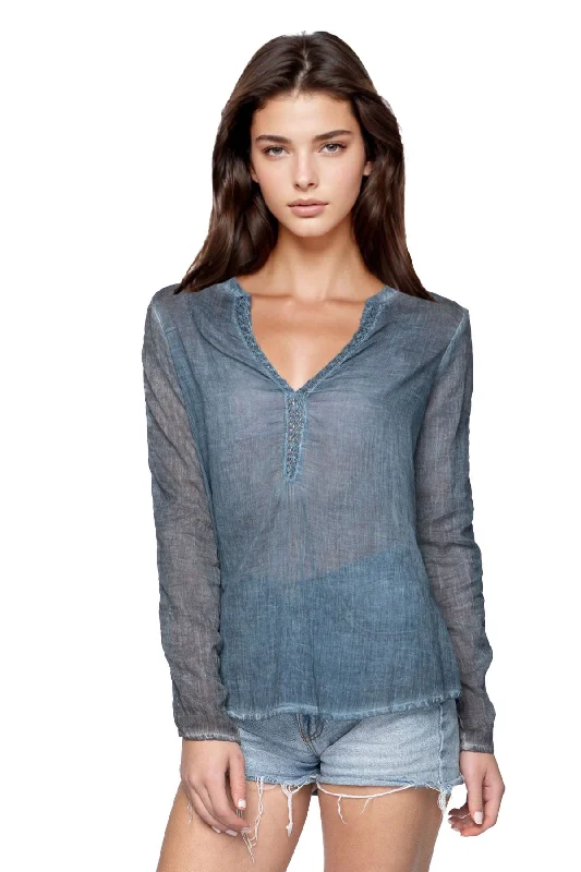 Lace-Trimmed Cotton Shirt: Effortless Style, Washed-Lived Look