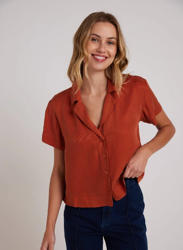 Short Sleeve Flowy Button Down - Amber Rust