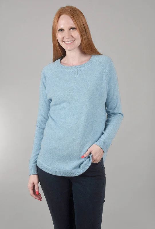 Round-Hem Cashmere Sweatshirt, Waterfall Blue