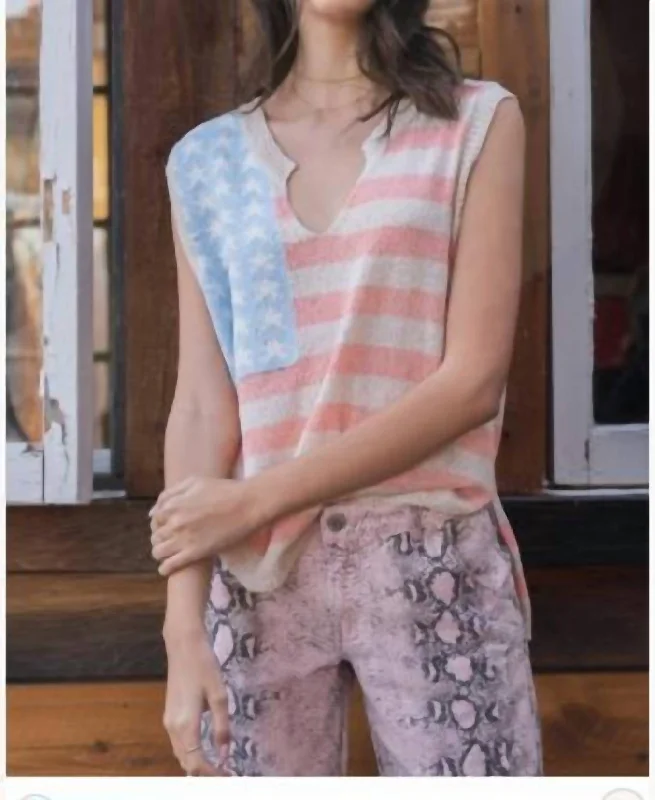 Best Seller American Flag Sleeveless Lightweight Sweater In Red