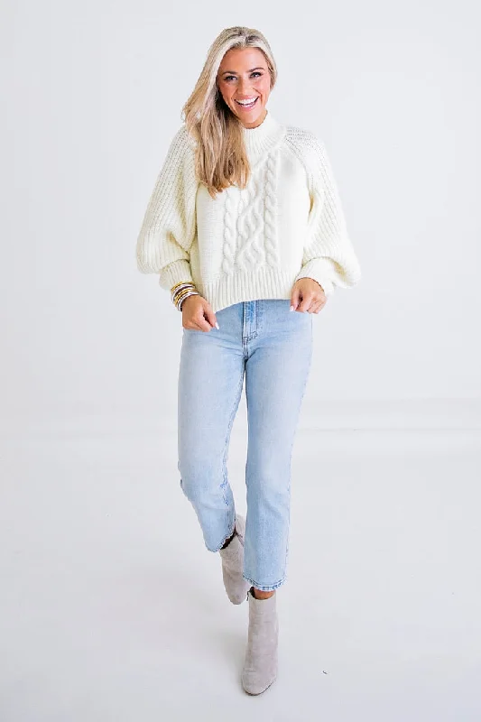 Ivory Cable Mock Sweater