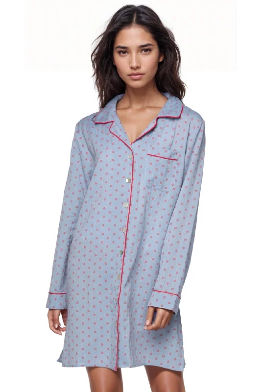 Cotton Chambray Night Shirt in Geo Dot Print