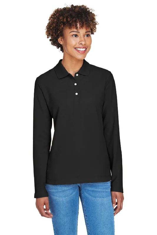 Devon & Jones Womens Long Sleeve Polo Shirt - Black