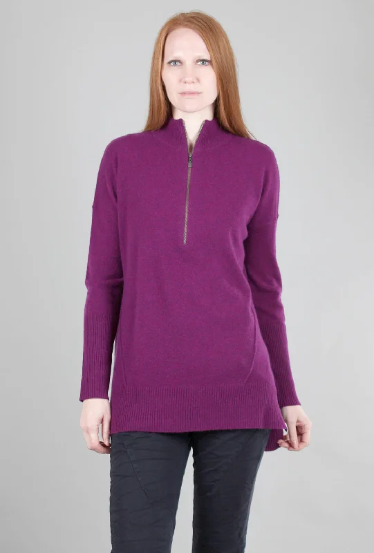 Cashmere Zip Mock Tunic, Black Cherry