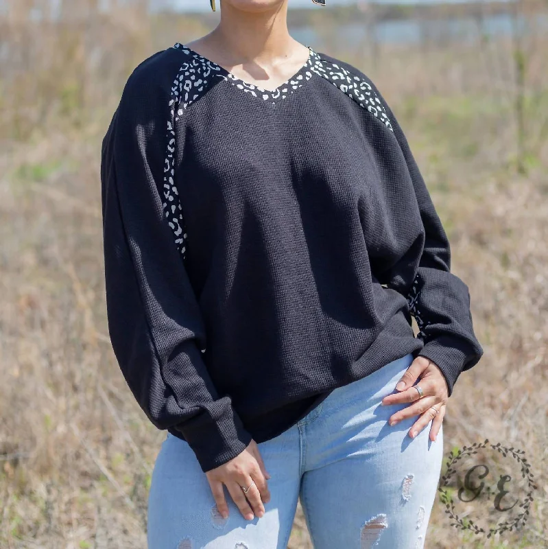 Super Discount Glad You Exist Waffle Batwing Long Sleeve Top In Black