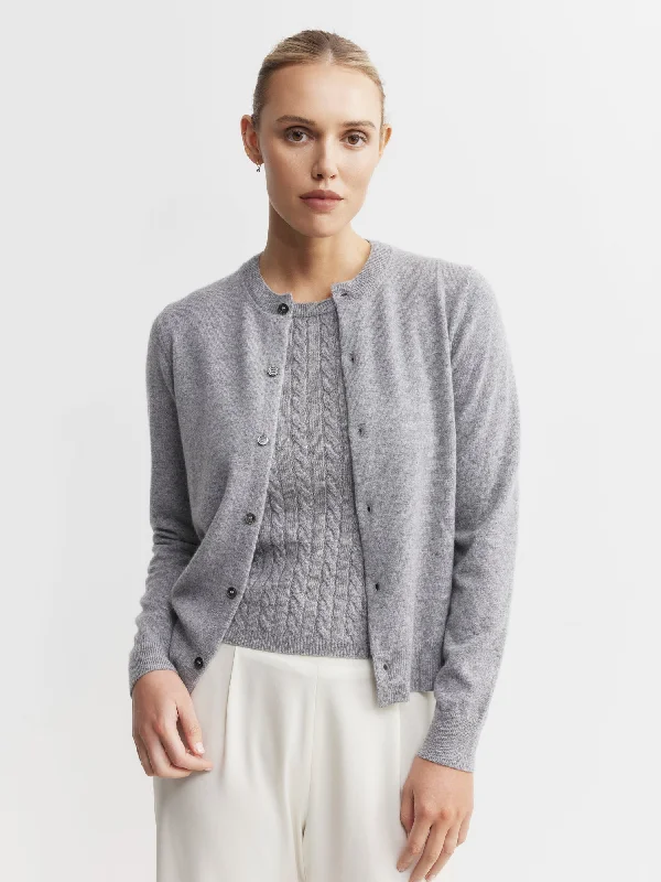 Essential Cashmere Crew Cardigan - Dark Grey Melange