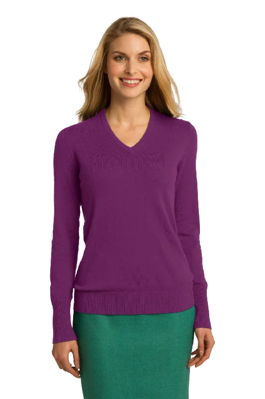 Port Authority Womens Long Sleeve V-Neck Sweater - Deep Berry Purple - Closeout