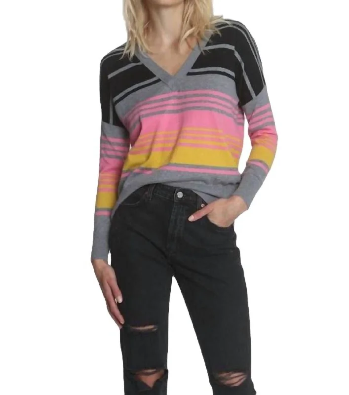 Buy Now Sunrise Stripe Vee Top In Pink Multi