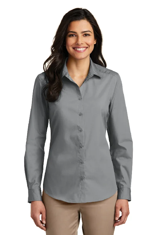 Port Authority Womens Carefree Stain Resistant Long Sleeve Button Down Shirt - Gusty Grey