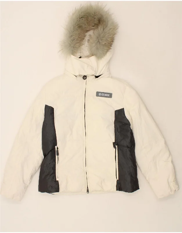 COLMAR Womens Hooded Padded Jacket IT 48 XL White Colourblock