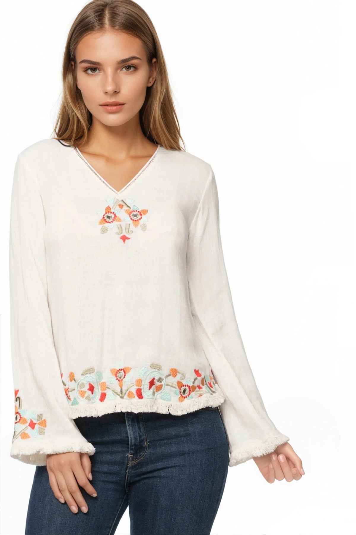 Barcelona Bell  Embroidery Cotton Top